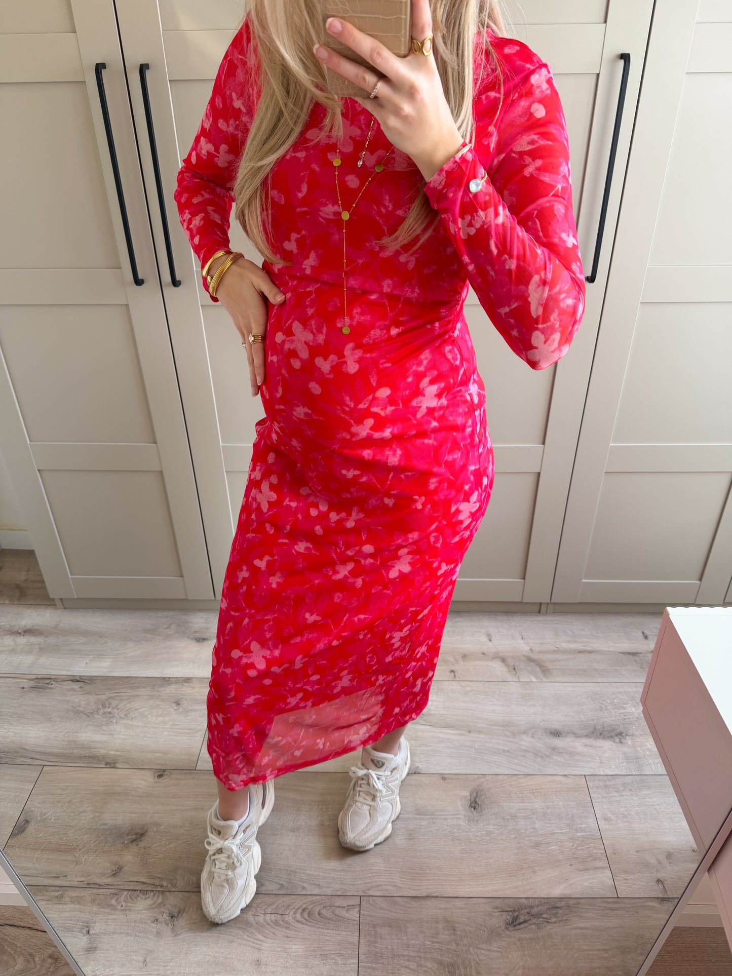 Jurk | Josy | Flower rood roze