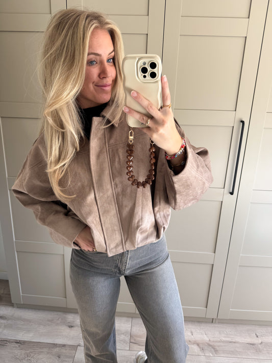 Suede oversized jacket | Naomi | Taupe