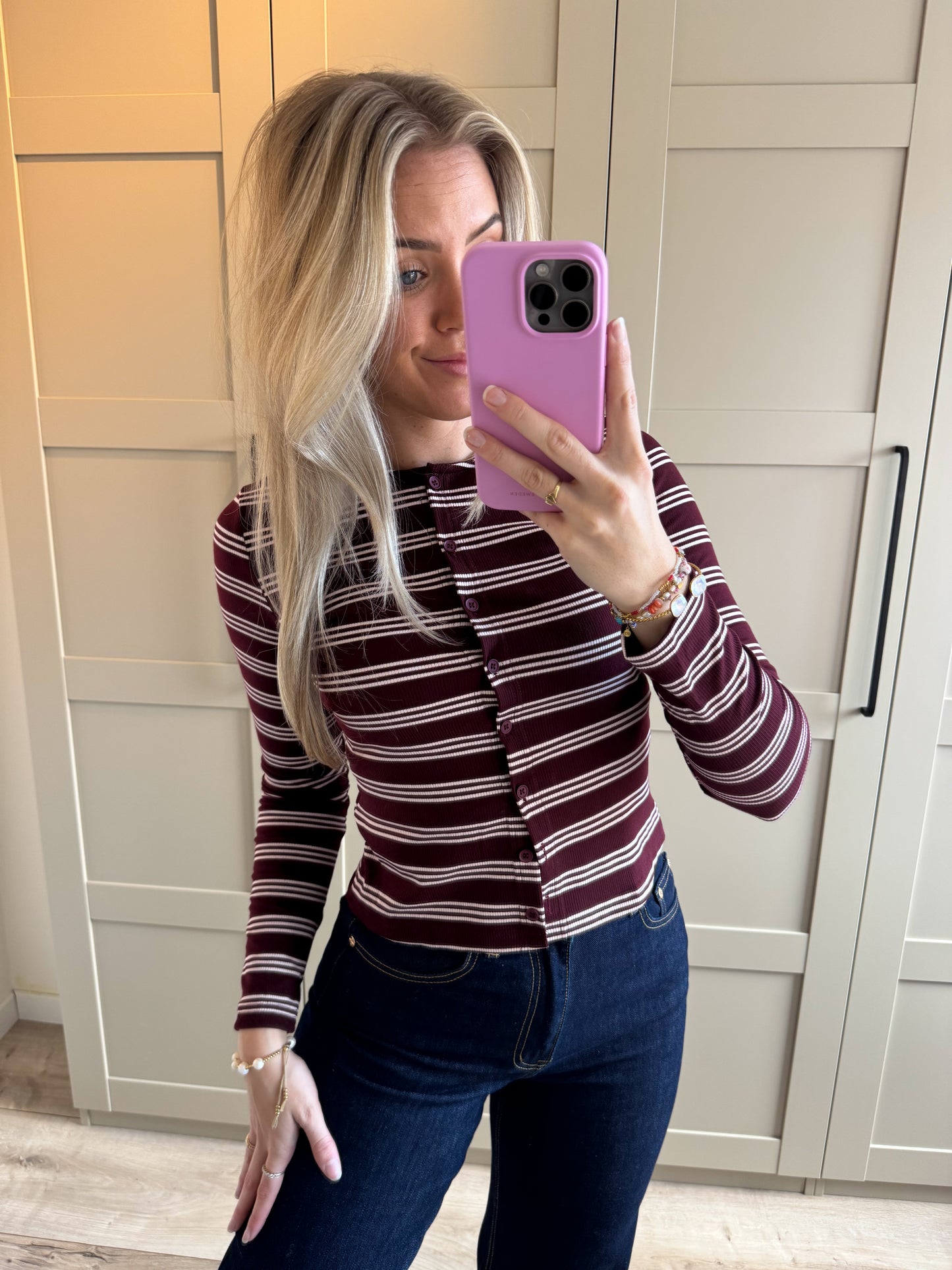 Top | Eline | Bordeaux wit streep