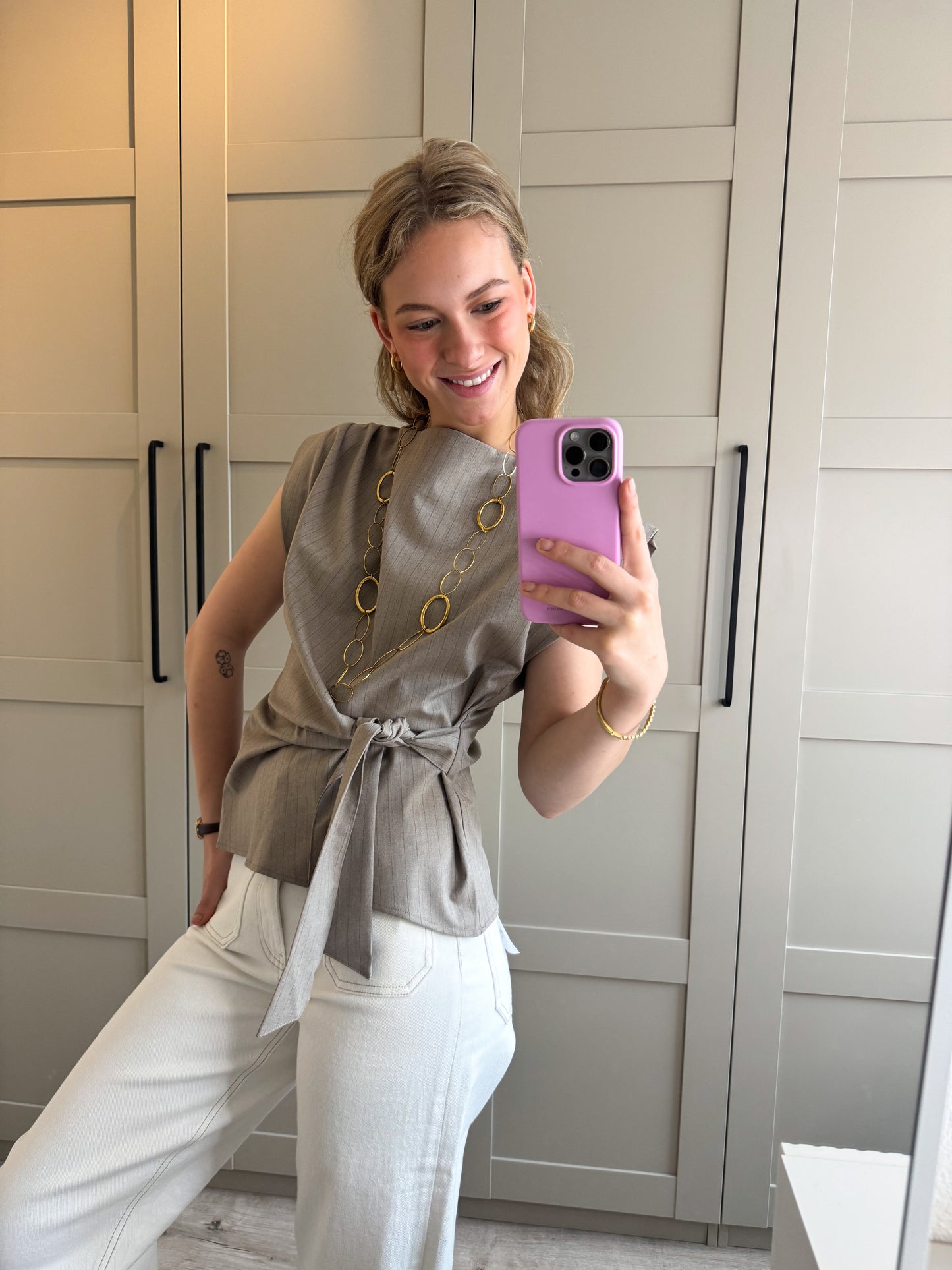 Top | Britt | Taupe streep