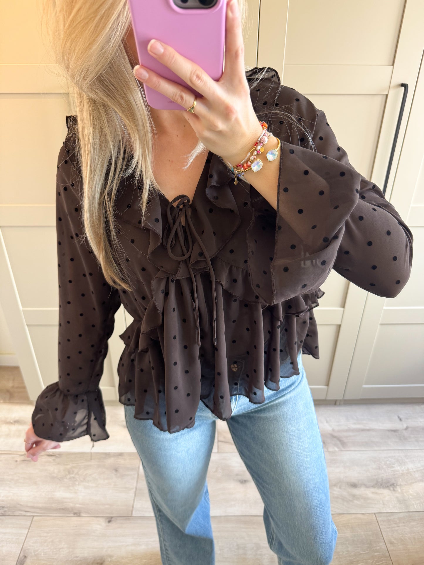 Blouse | Stips | Bruin zwart