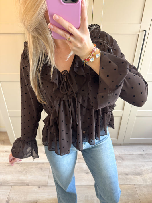 Blouse | Stips | Bruin zwart