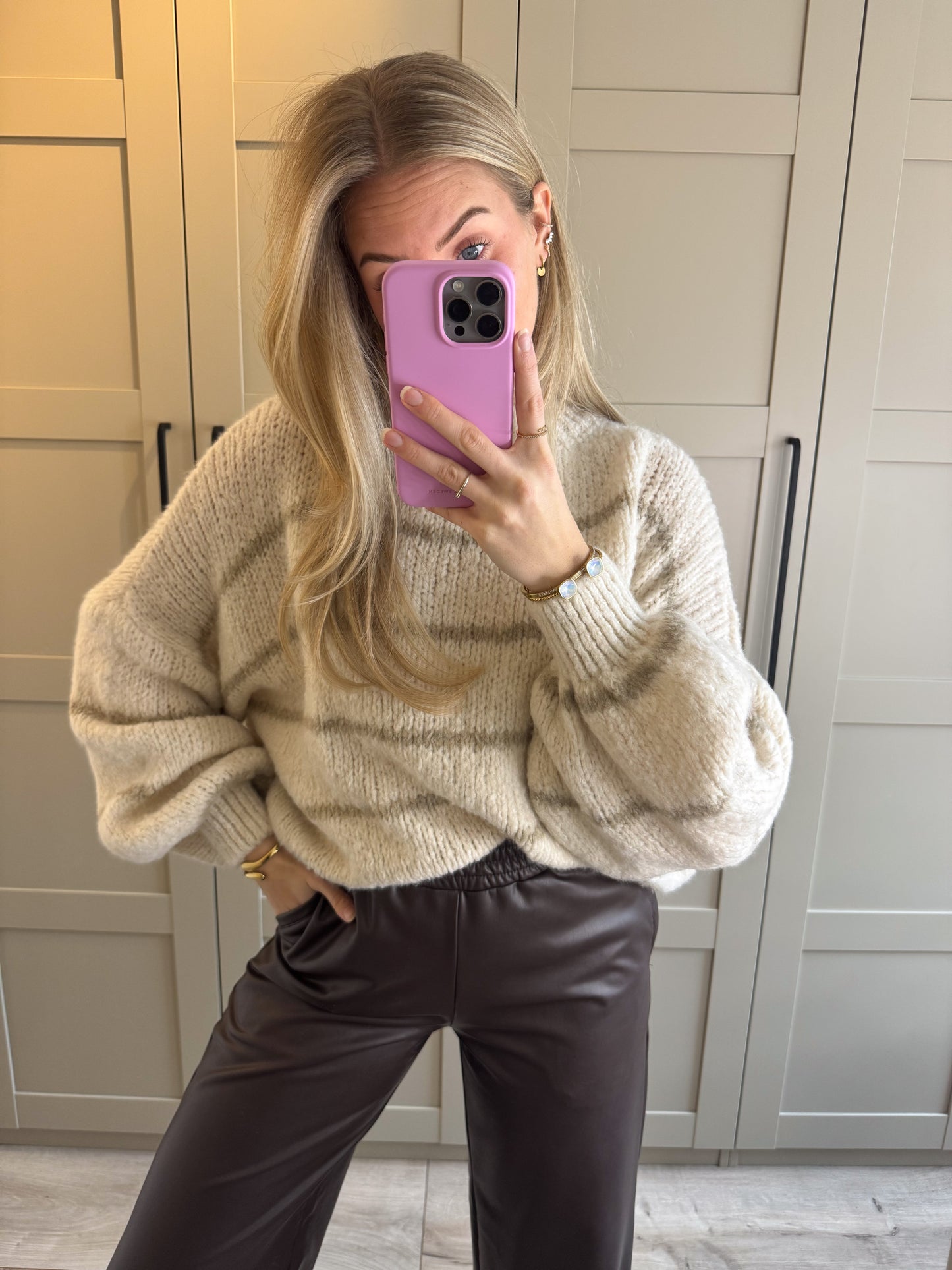 Trui | Gina | Ecru beige gestreept