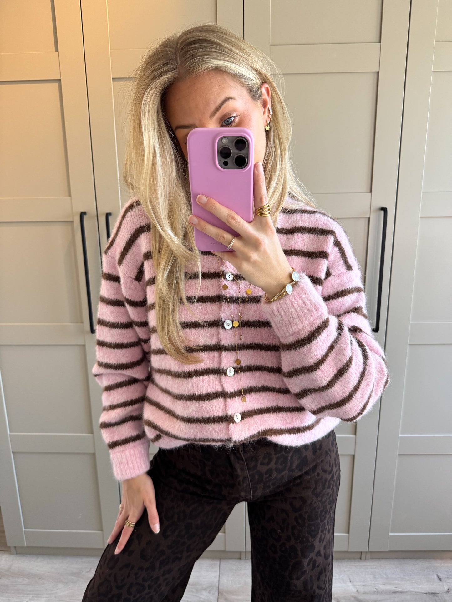 Vest | Noa | Roze bruin streep
