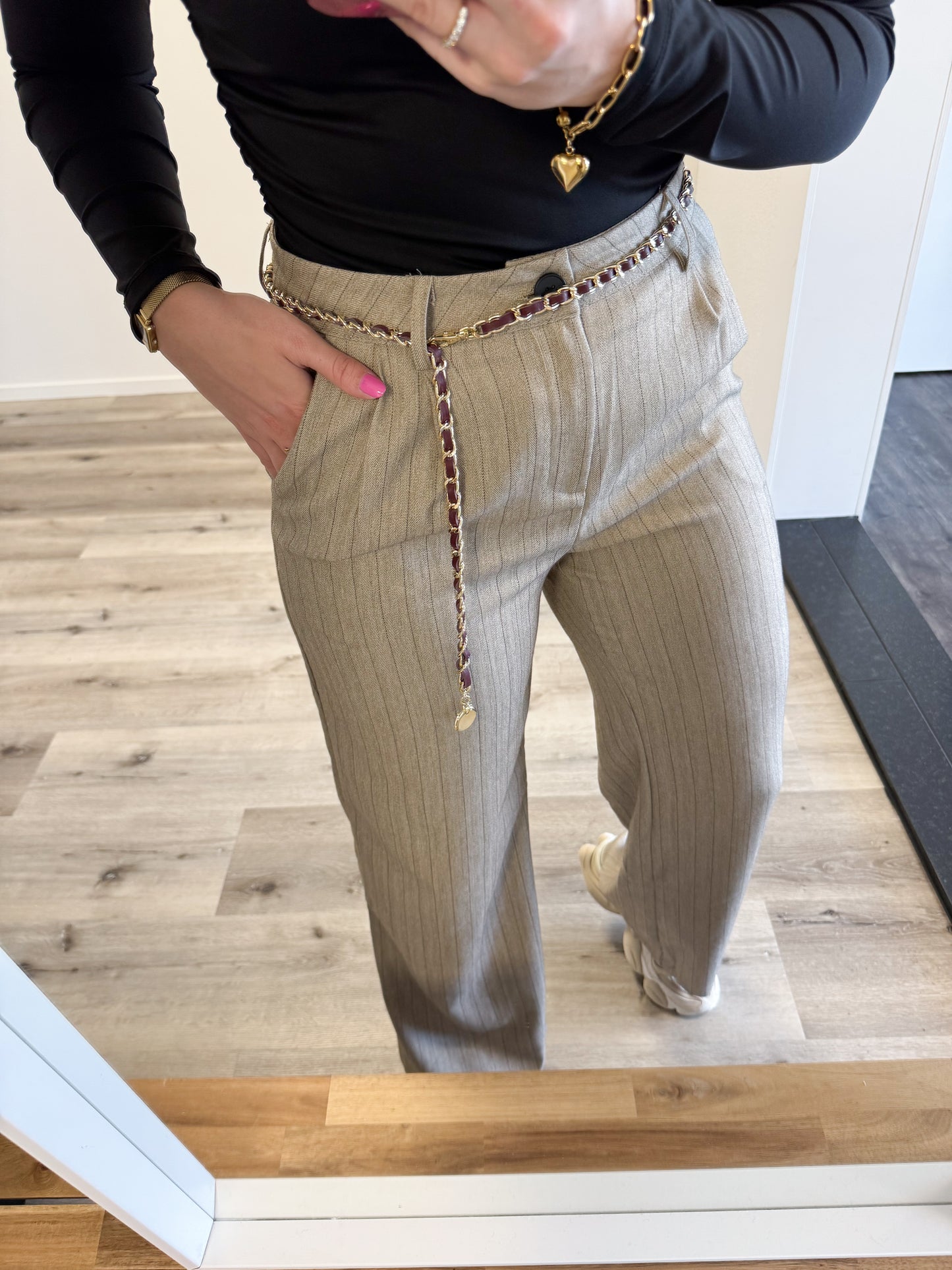 Pantalon | Lauren | Beige zwart streep