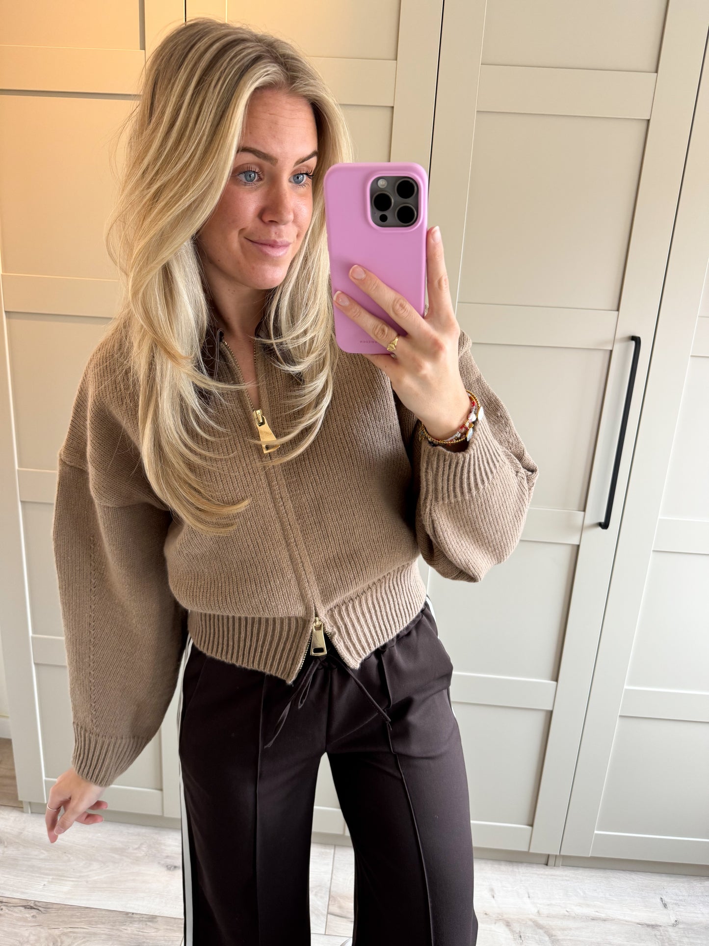 Zipper trui | Dina | Bruin