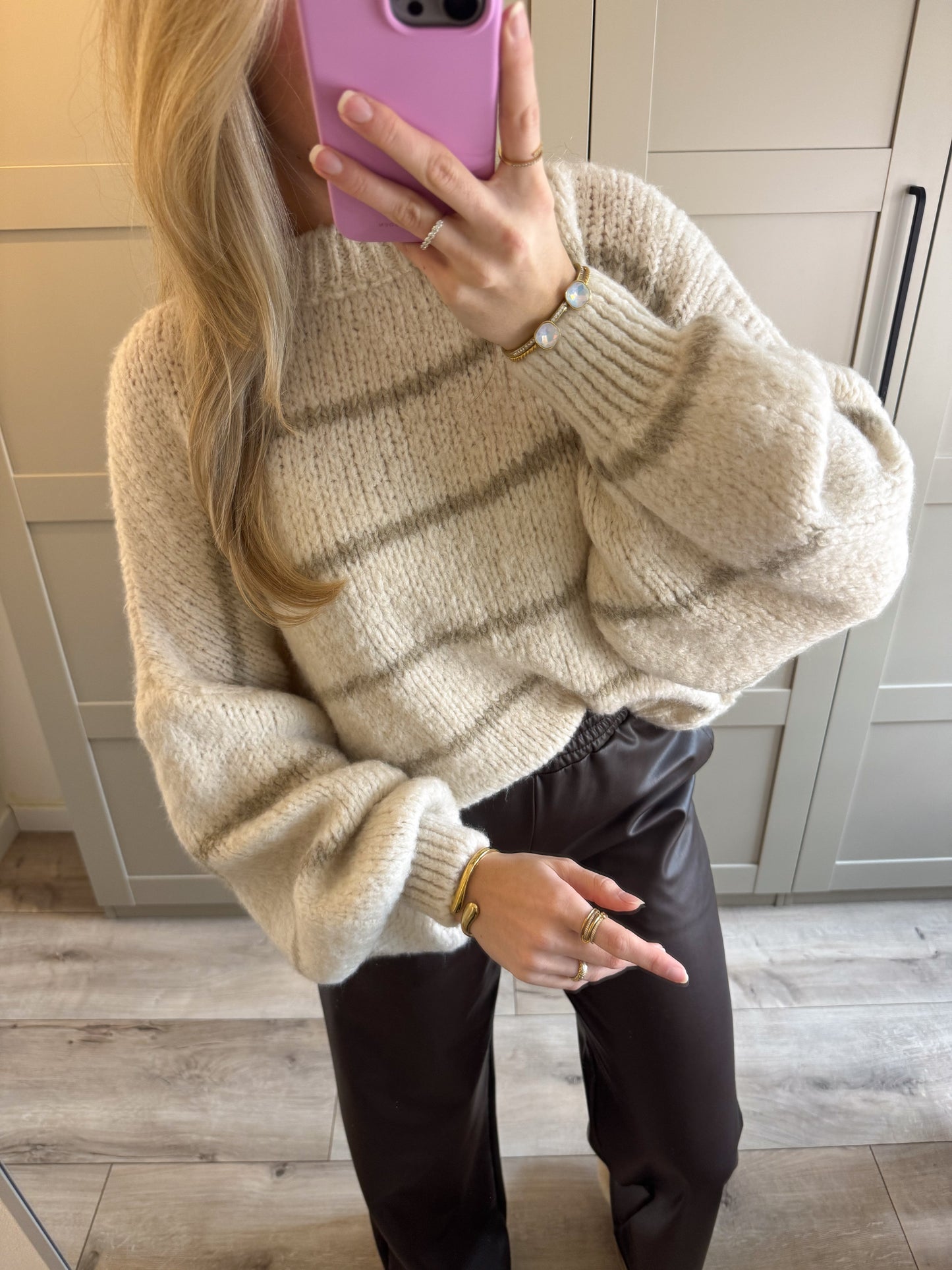 Trui | Gina | Ecru beige gestreept