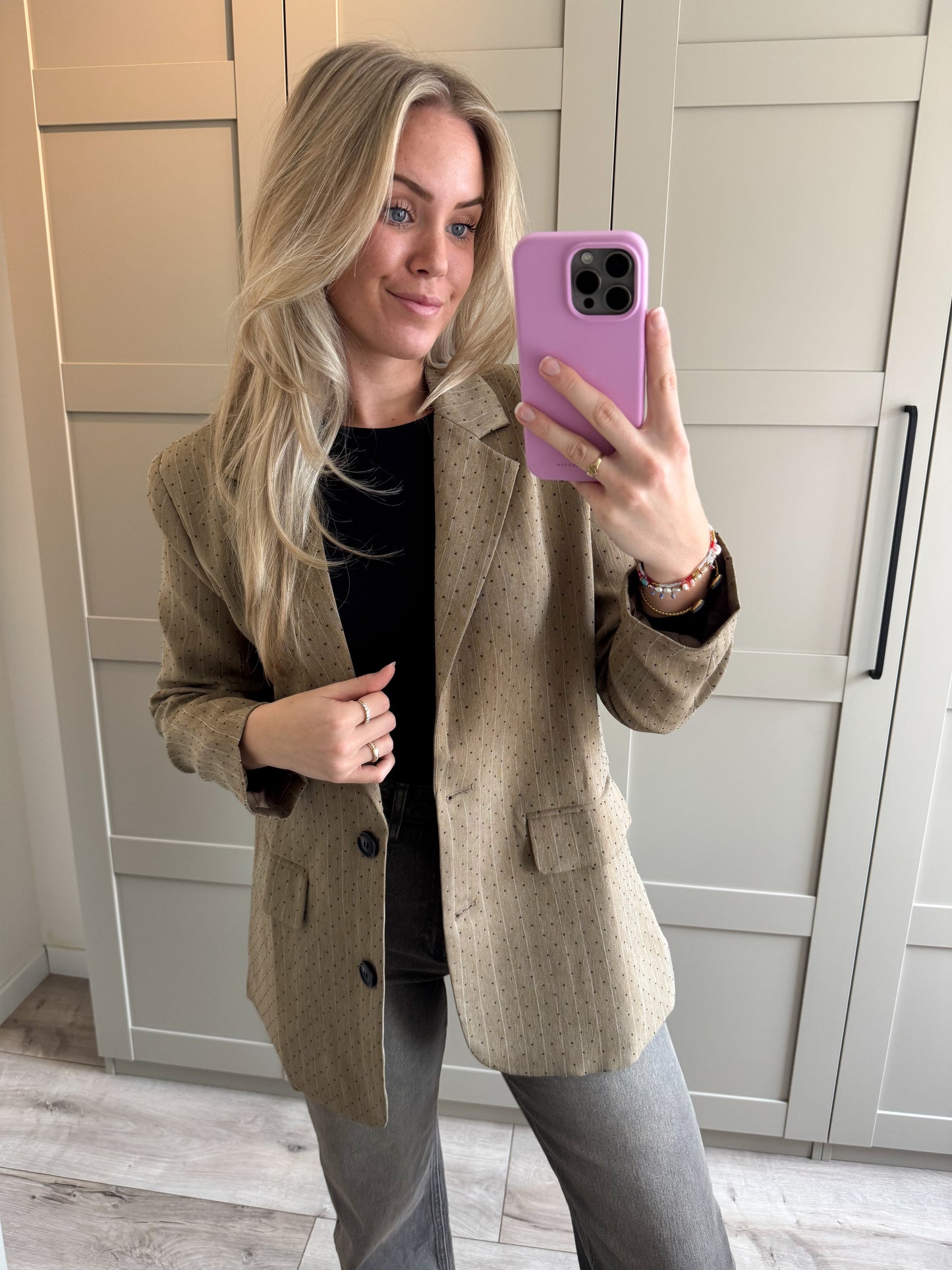 Blazer | Novi | Taupe streep strass