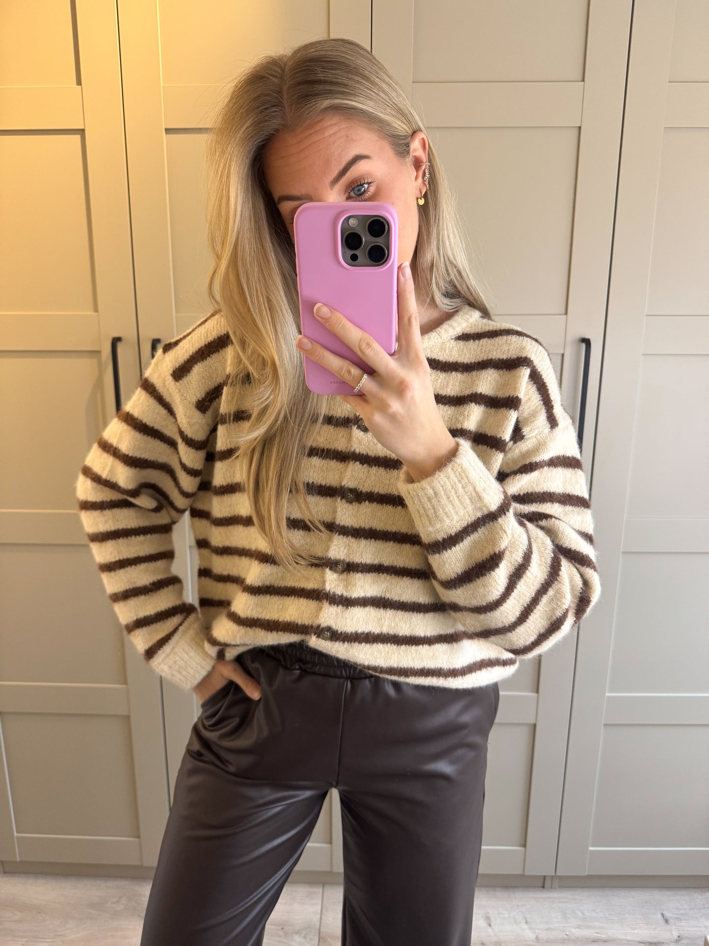 Vest | Noa | Ecru bruin streep