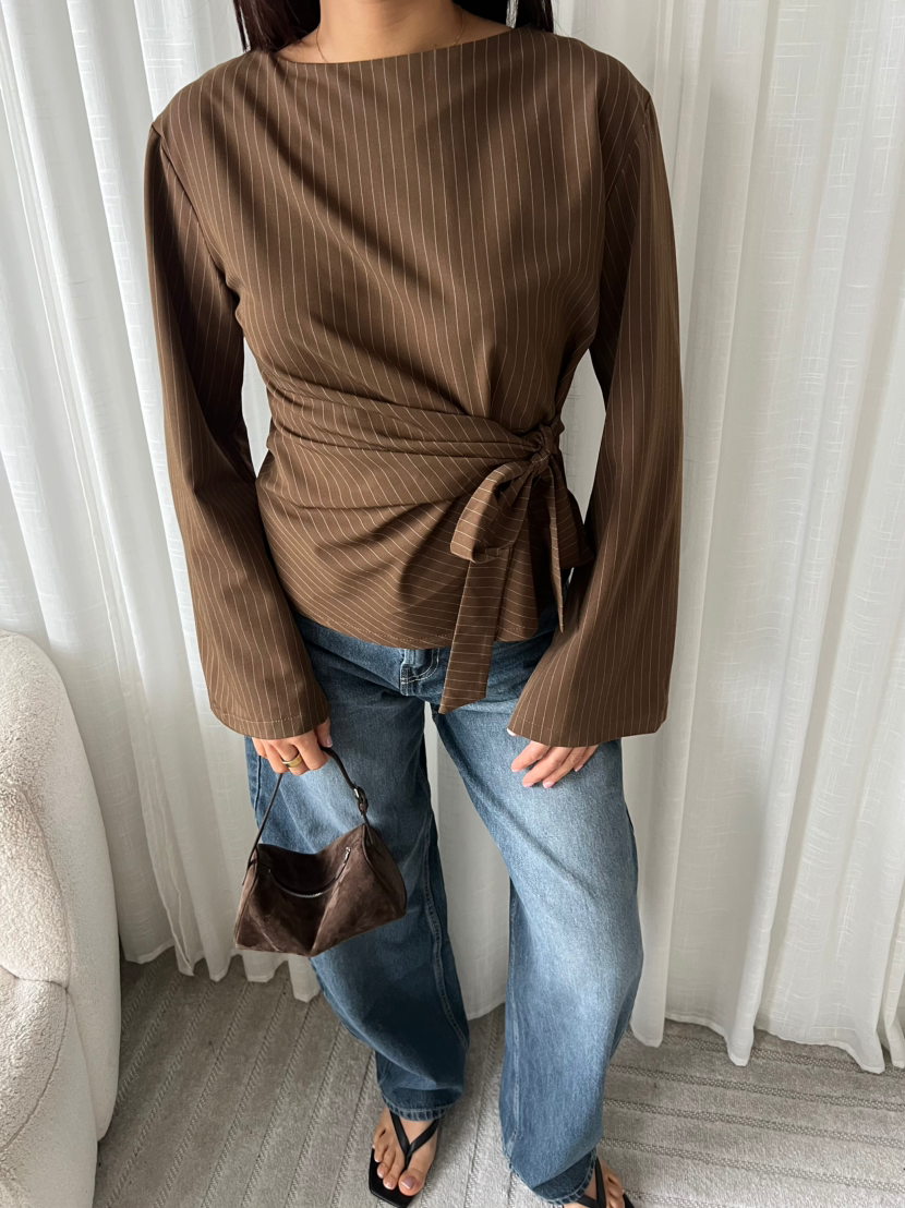 Blouse | Nienke | Bruin streep